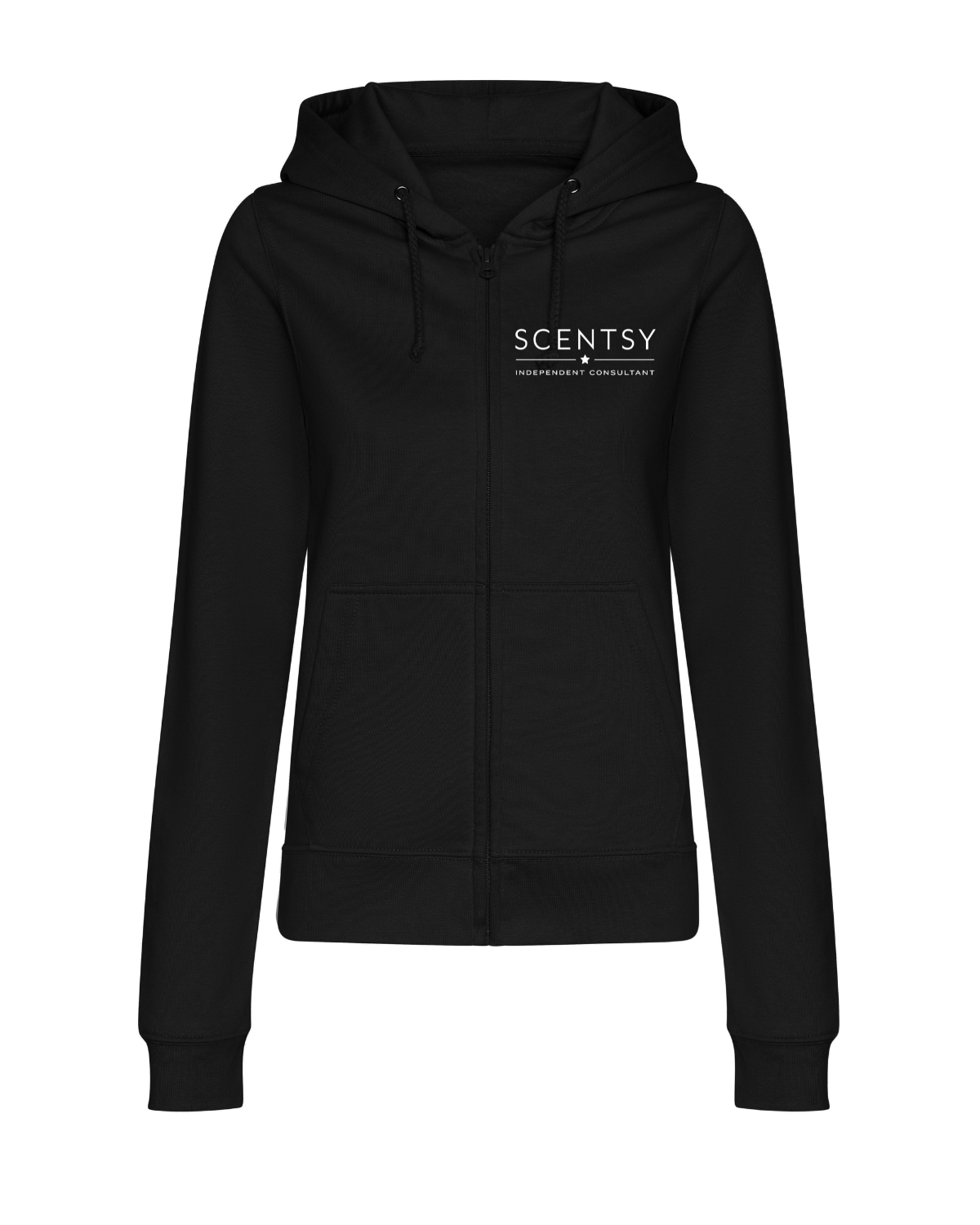 Authorized Scentsy Vendor Ladies Fitted Printed Zipped Hoodie in Black