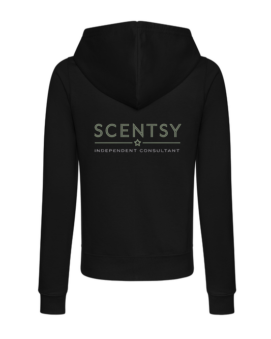 Authorized Scentsy Vendor Ladies Fitted Sparkle Zipped Hoodie in Black