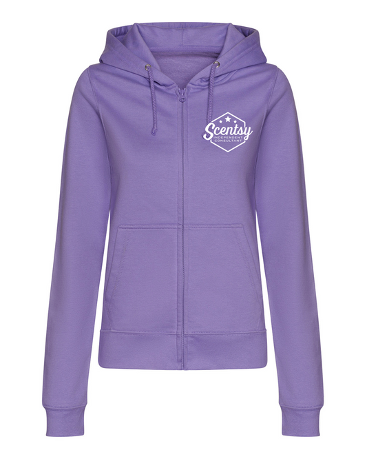 Authorized Scentsy Vendor Ladies Fitted Printed Zipped Hoodie in Digital Lavender