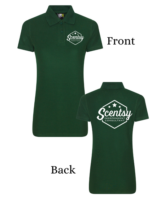 Authorized Scentsy Vendor Ladies Fit Printed Bottle Green Polo