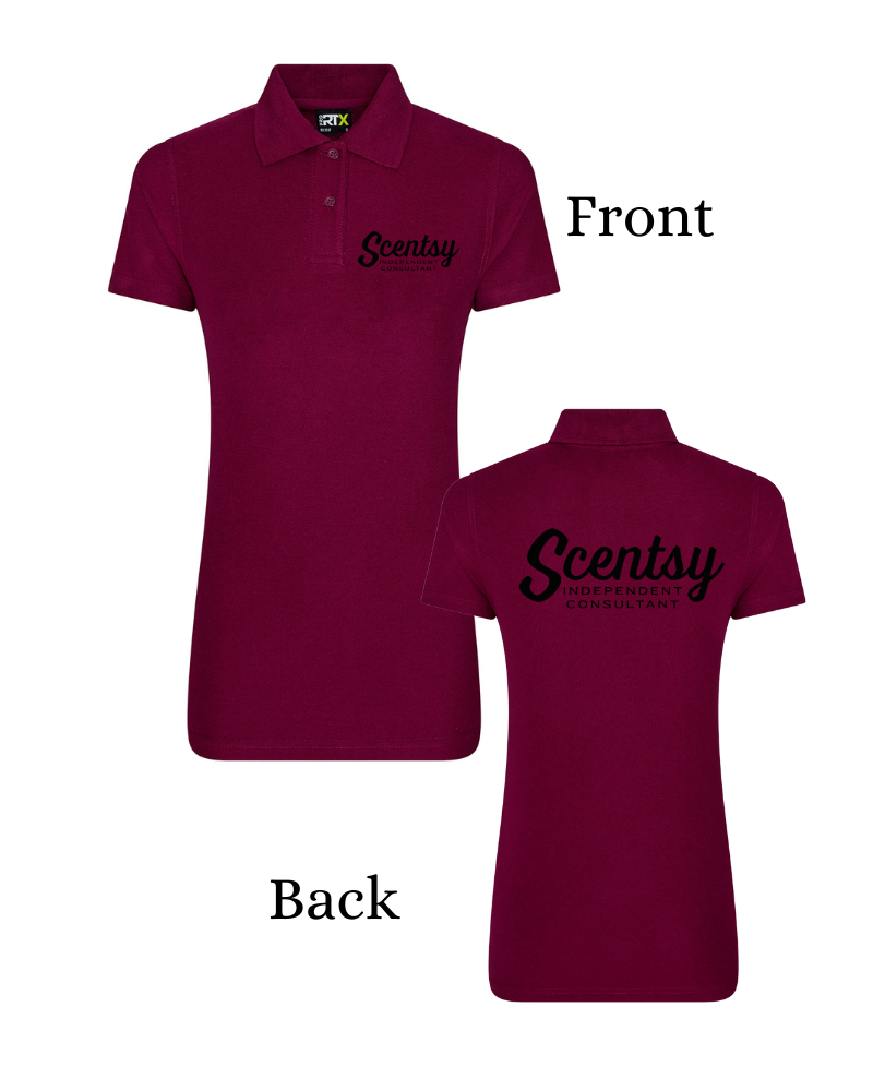 Authorized Scentsy Vendor Ladies Fit Printed Burgundy Polo