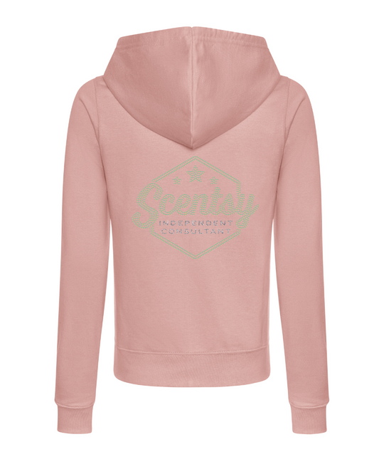 Authorized Scentsy Vendor Ladies Fitted Sparkle Zipped Hoodie in Dusty Pink