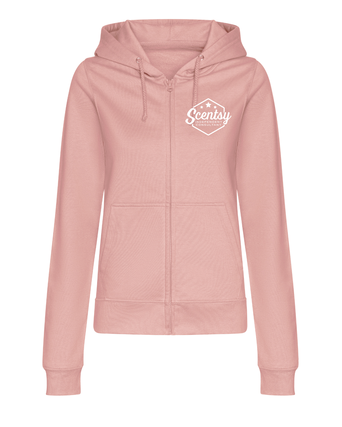 Authorized Scentsy Vendor Ladies Fitted Printed Zipped Hoodie in Dusty Pink