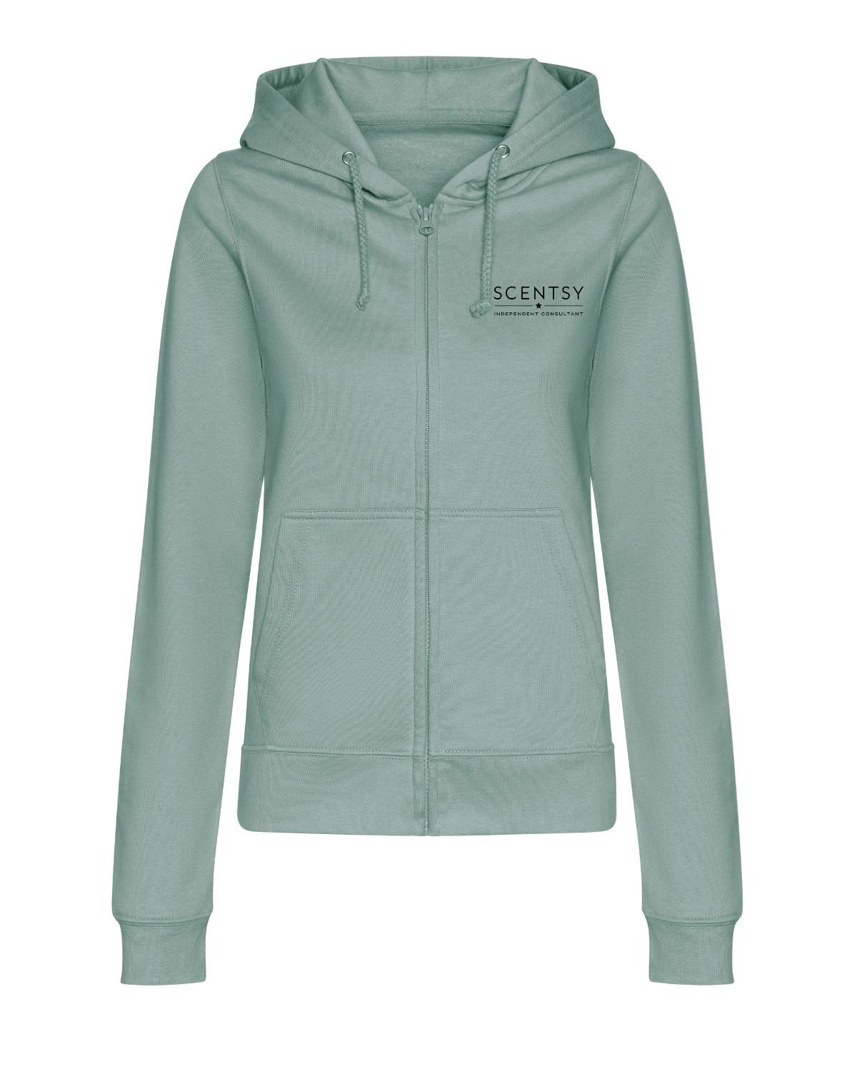 Authorized Scentsy Vendor Ladies Fitted Printed Zipped Hoodie in Dusty Green