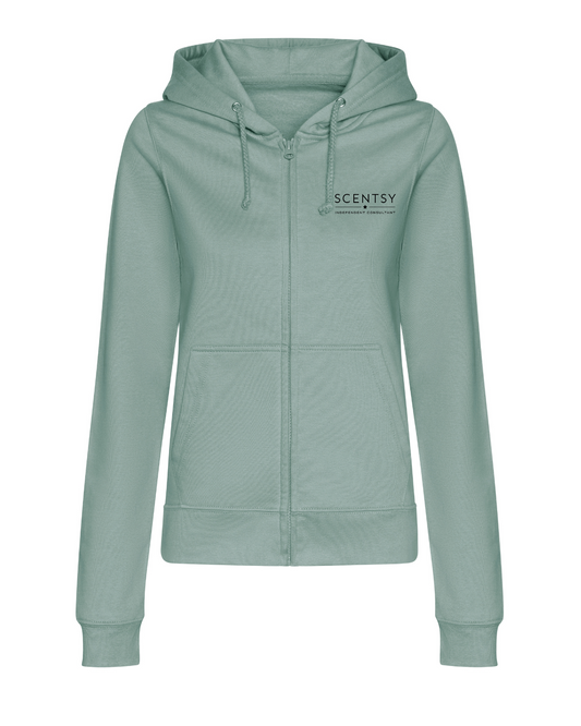 Authorized Scentsy Vendor Ladies Fitted Printed Zipped Hoodie in Dusty Green