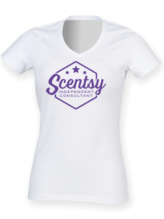 Authorized Scentsy Vendor V-Neck T-Shirt - Purple Hexagon Logo