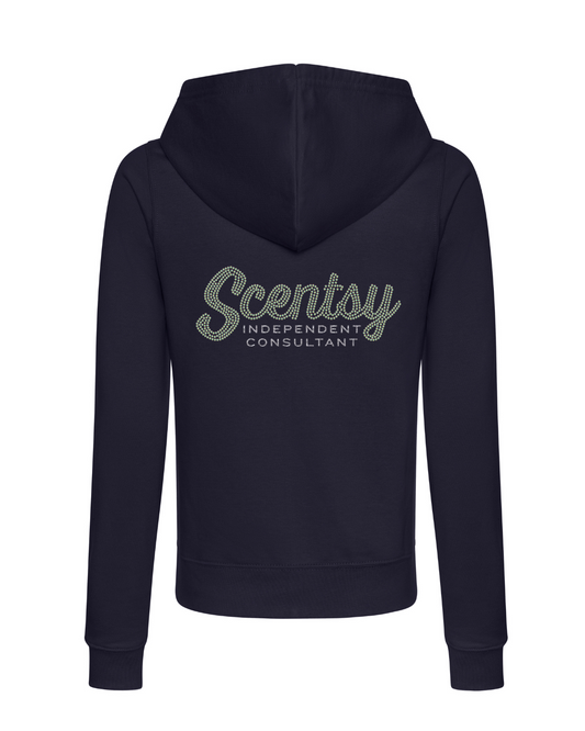 Authorized Scentsy Vendor Ladies Fitted Sparkle Zipped Hoodie in French Navy