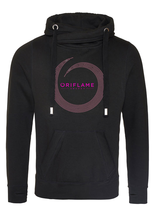 Oriflame Pink Rhinestone Cross Neck Hoodie