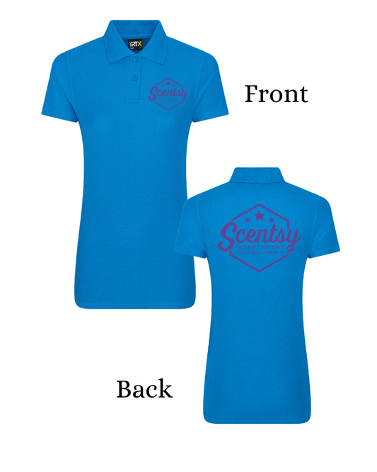 Authorized Scentsy Vendor Ladies Fit Printed Sapphire Blue Polo