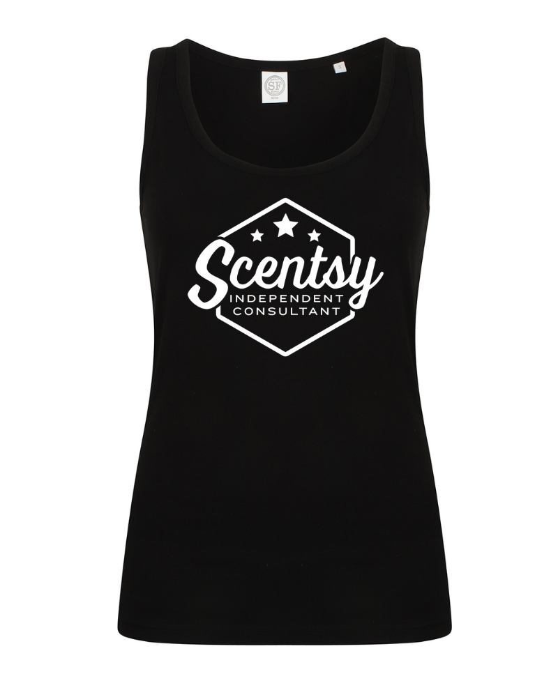 Authorized Scentsy Ladies Printed Black Vest