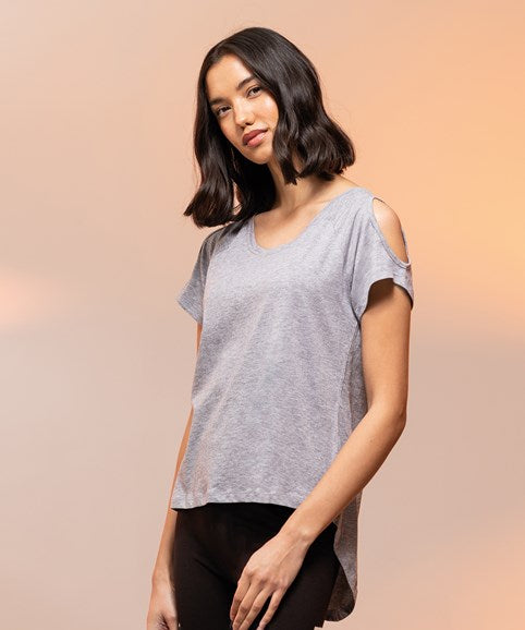 Drop Back Cold Shoulder T-Shirt