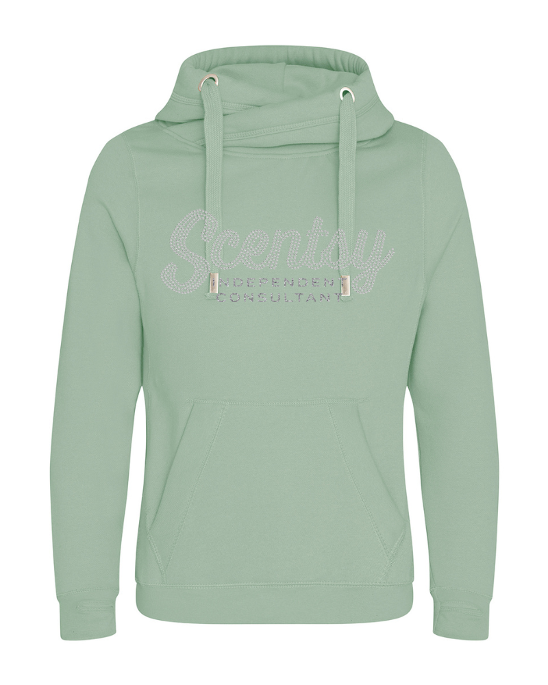 Scentsy Vendor Sparkle Dusky Green Cross Neck Pullover Hoodie