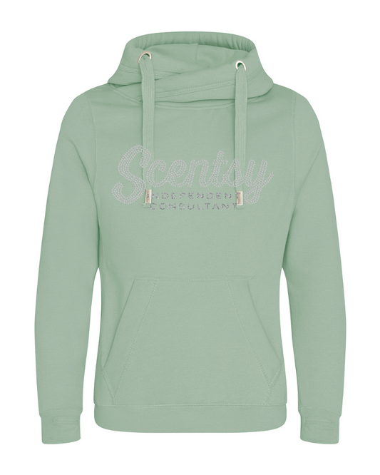 Scentsy Vendor Sparkle Dusky Green Cross Neck Pullover Hoodie